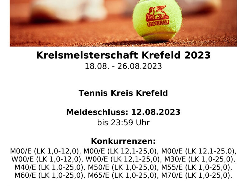 Erwachsene Kreismeisterschaft Krefeld 2023 vom 18.08. - 26.08.2023